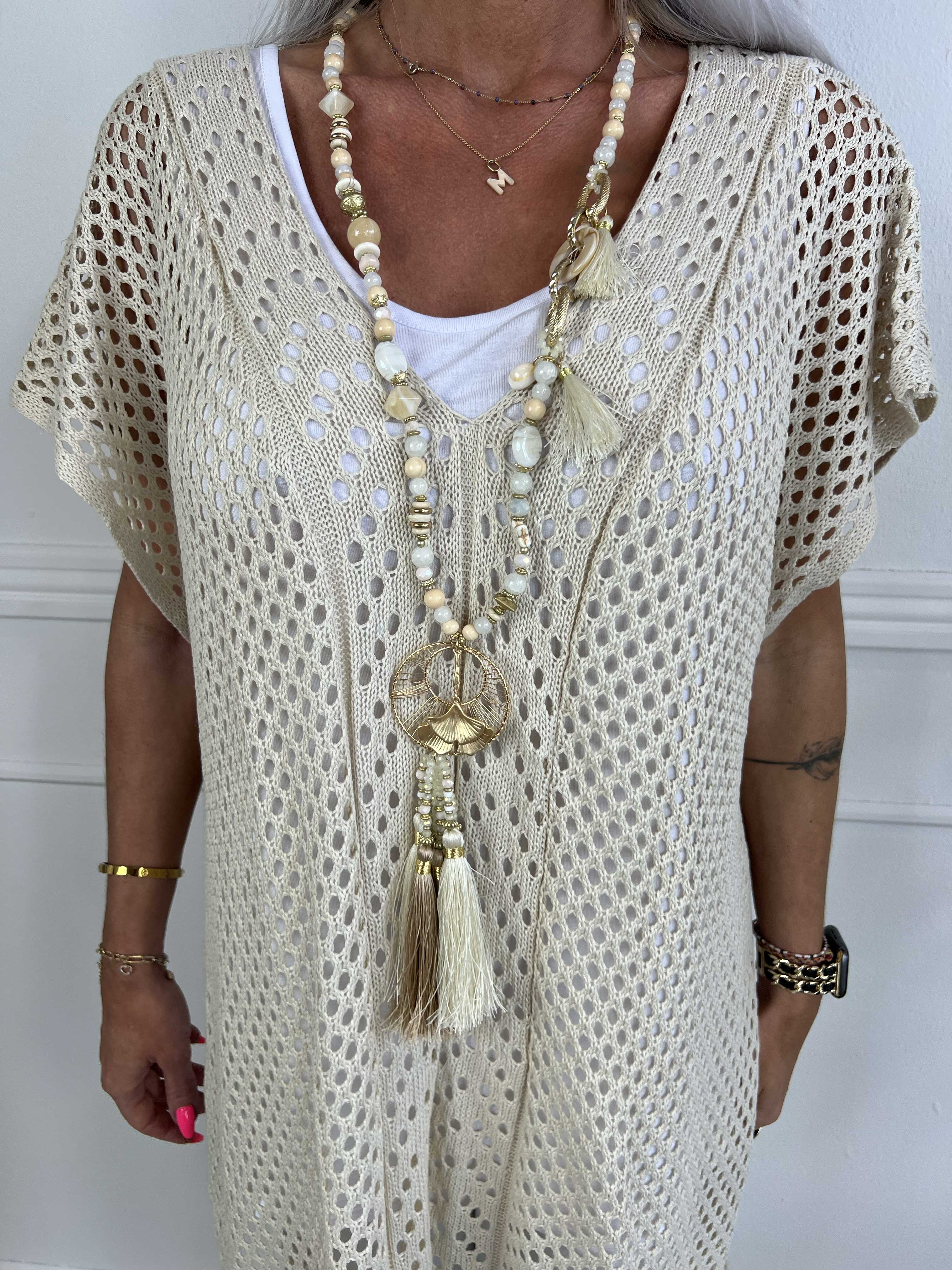 Angelle - Lång stickad tunika med spetsmönster